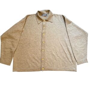 Lord & Taylor Vintage Italian Merino Wool "Grandpa" Cardigan XXL Polo Collar Tan